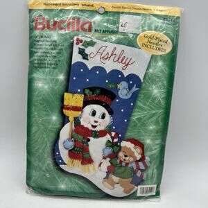 Bucilla Felt Applique Snowman Christmas Stocking Kit 84142 Teddy Bear Blue Bird